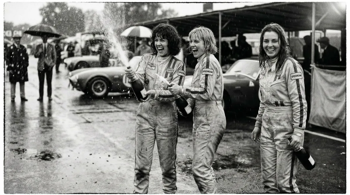 Siegerinnen mit Champagner im Paddock